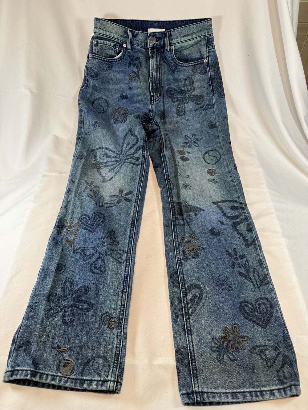BDG Urban Outfitters Womens Graffiti Cowboy Jeans Blue Doodle Print Y2K Whimsigo